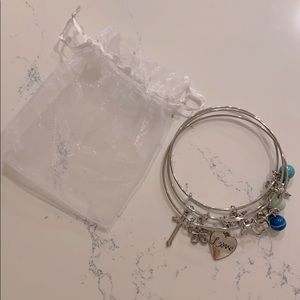 Silver Christian Charm Bangle Set